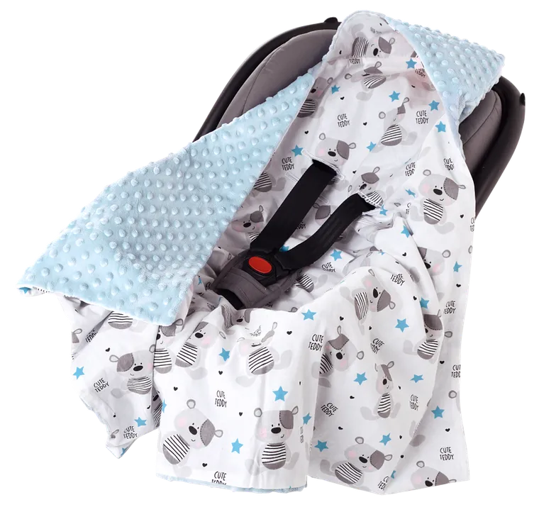 Medi Partners, Teddy, otulacz do nosidełka z kapturkiem, minky, jasny niebieski, 85-85 cm