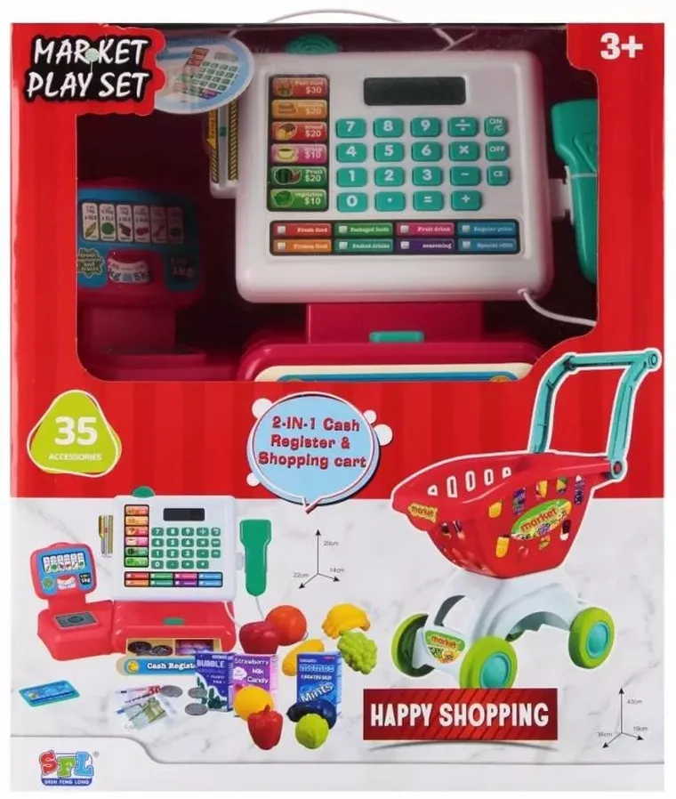 Mega Creative, kasa sklepowa z wózkiem i akcesoriami, supermarket