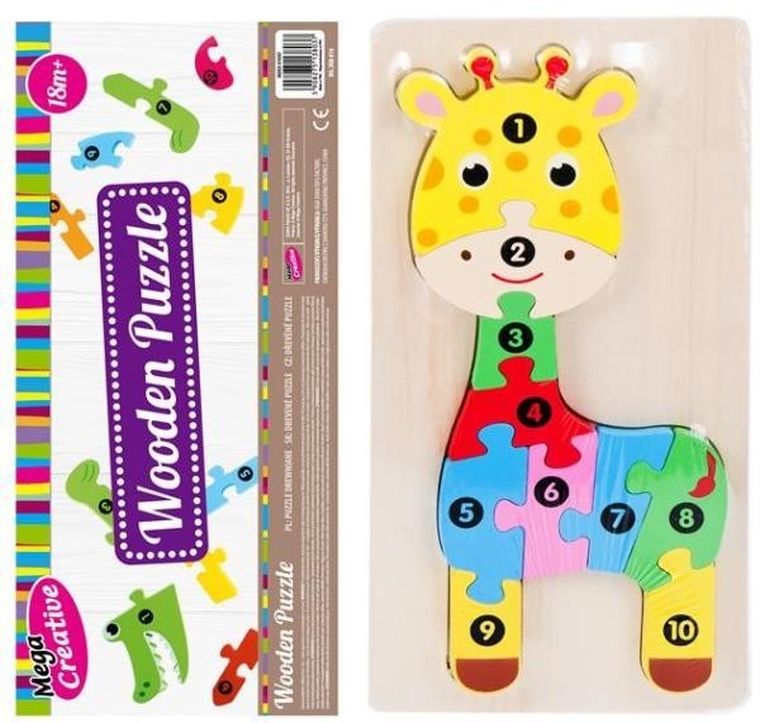 Mega Creative, Żyrafa, układanka drewniana, 10 elementów