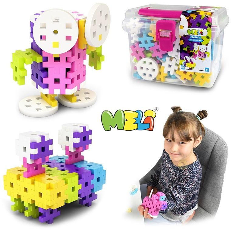 Meli, Basic Constructor Pink Travel Box, klocki, 250 elementów