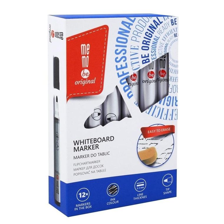 Memobe, markery suchościeralne, czarne, 12 szt.