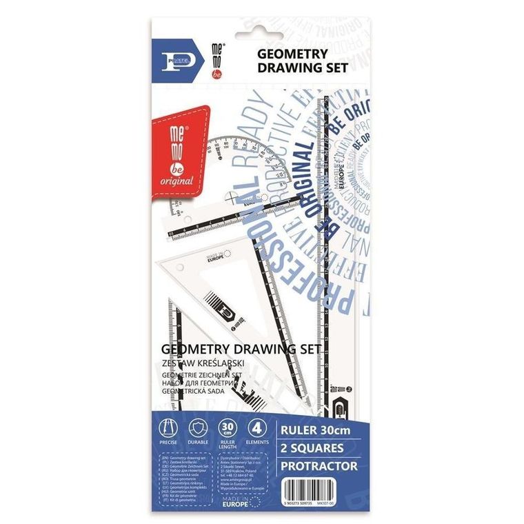 Memobe, zestaw kreślarski z linijką, 30 cm