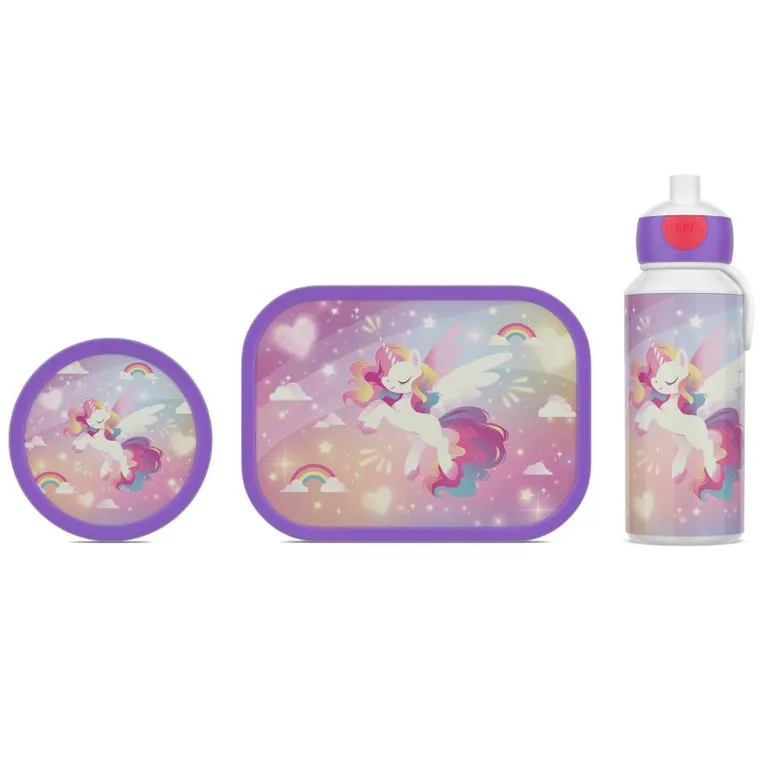 Mepal, Campus, lunchbox, bidon i pojemnik na owoce, zestaw, Unicorn Glow