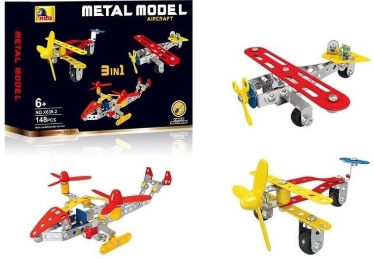 Merkpol, Aircraft, metalowe klocki konstrukcyjne 3w1, 148 elementów