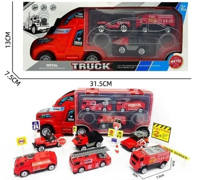 Merkpol, cieżarówka straży pożarnej, transporter z autami