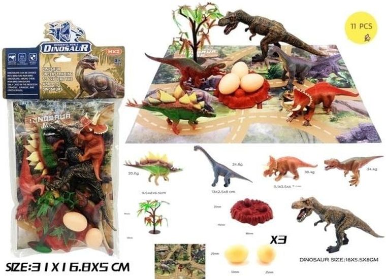 Merkpol, dinozaury, zestaw figurek z jajkiem i matą