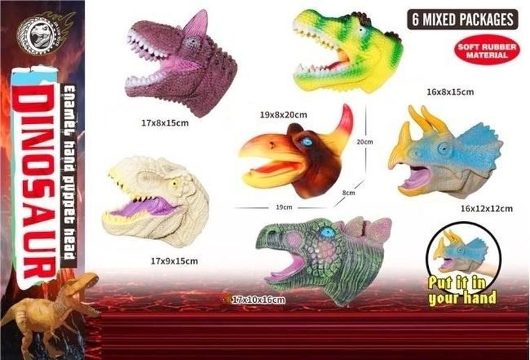 Merkpol, głowa dinozaura z miękkiej gumy, pacynka, 1 szt.