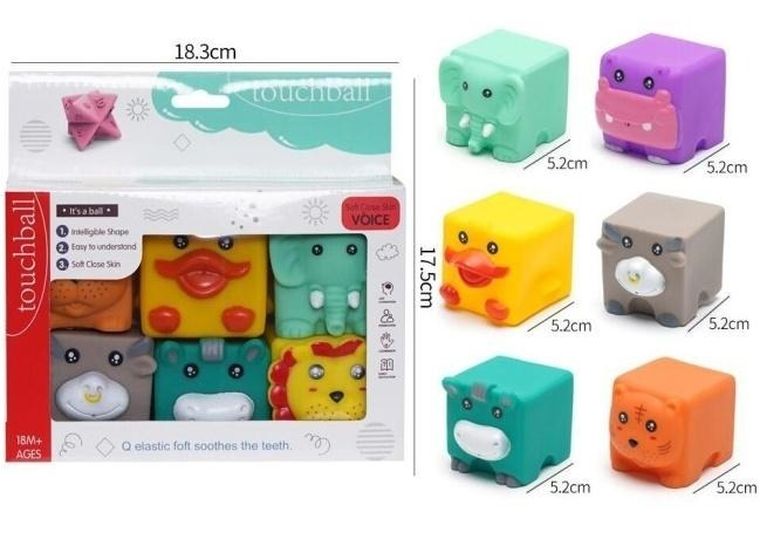 Merkpol, gumowe klocki, zwierzęta, 6 szt.