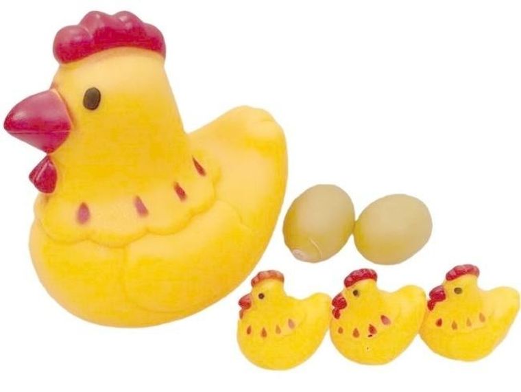 Merkpol, kura z pisklętami i jajeczkami, zabawki do kąpieli, gumowe, 6 szt.