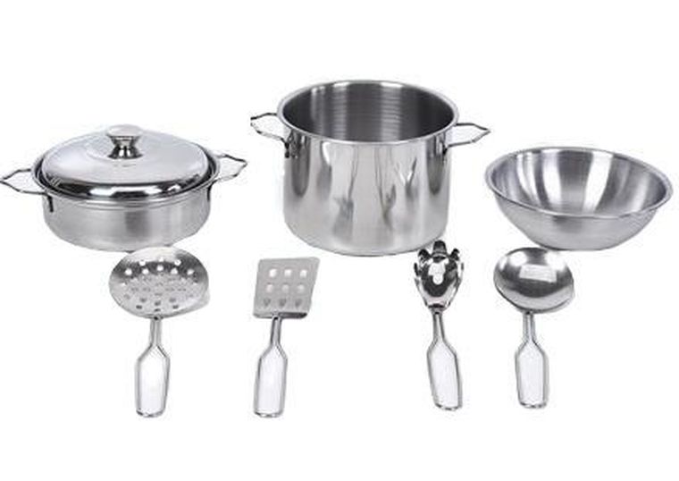 Merkpol, Mali Kucharze, zestaw naczyń metalowych, 8 elementów