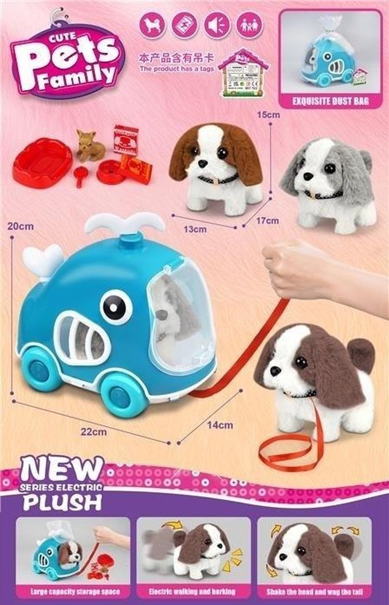 Merkpol, piesek interaktywny z transporterem i akcesoriami