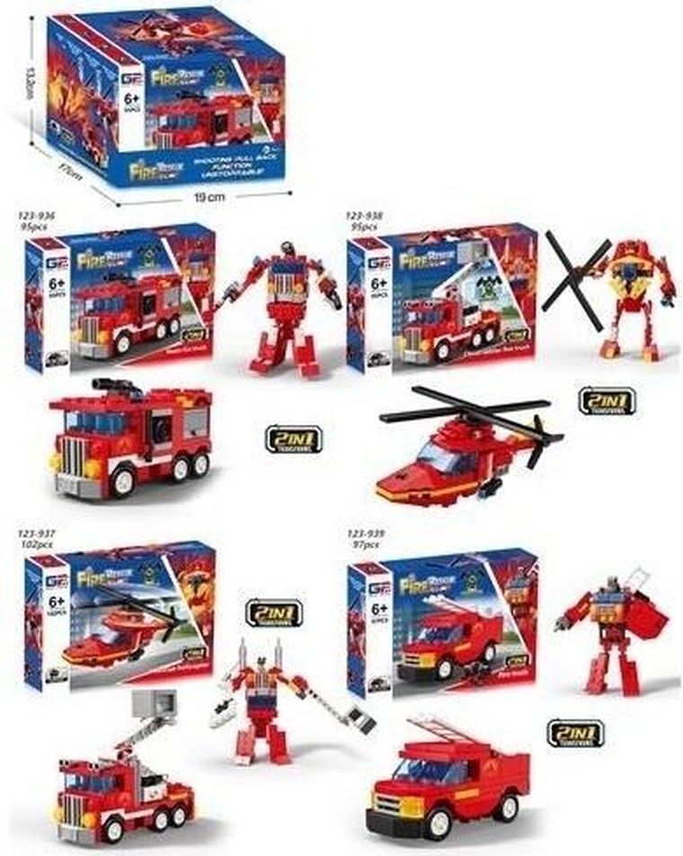 Merkpol, straż pożarna, robot pojazd, klocki konstrukcyjne 2w1, 1 szt.