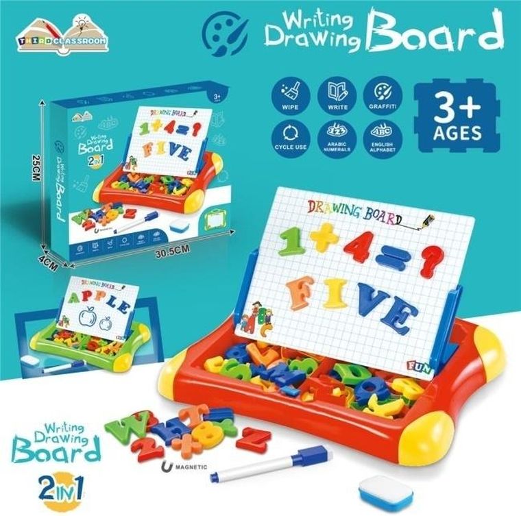 Merkpol, tablica magnetyczna do rysowania, z literkami i cyferkami, 2w1