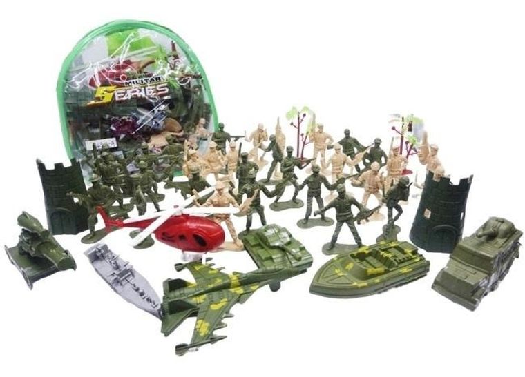 Merkpol, żółnierzyki, zestaw figurek i akcesoriów w plecaku