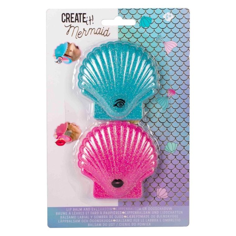 Mermaid, zestaw do makijażu, cienie i błyszczyk do ust, muszelki