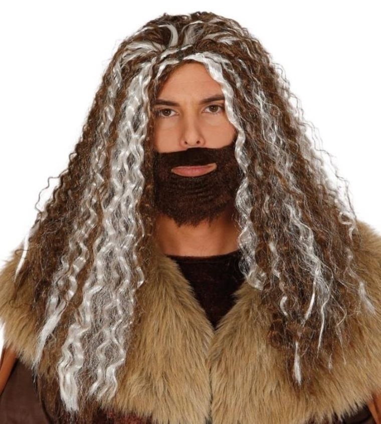 Męska peruka długa, kręcona z brodą