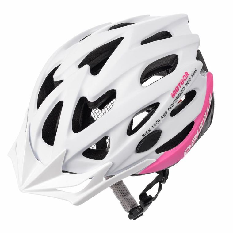 Meteor, Drizzle, kask ochronny, biało-różowy, rozmiar 55-58 cm