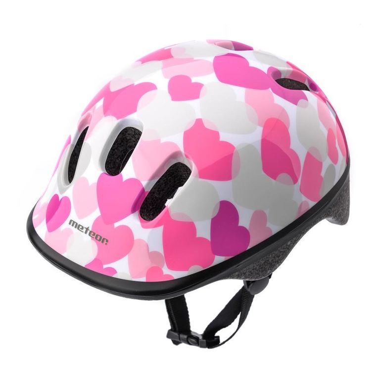 Meteor, kask rowerowy, S 48-52 cm, Pink hearts