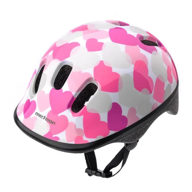 Meteor, KS06, kask ochronny, pink hearts, rozmiar 48-52 cm