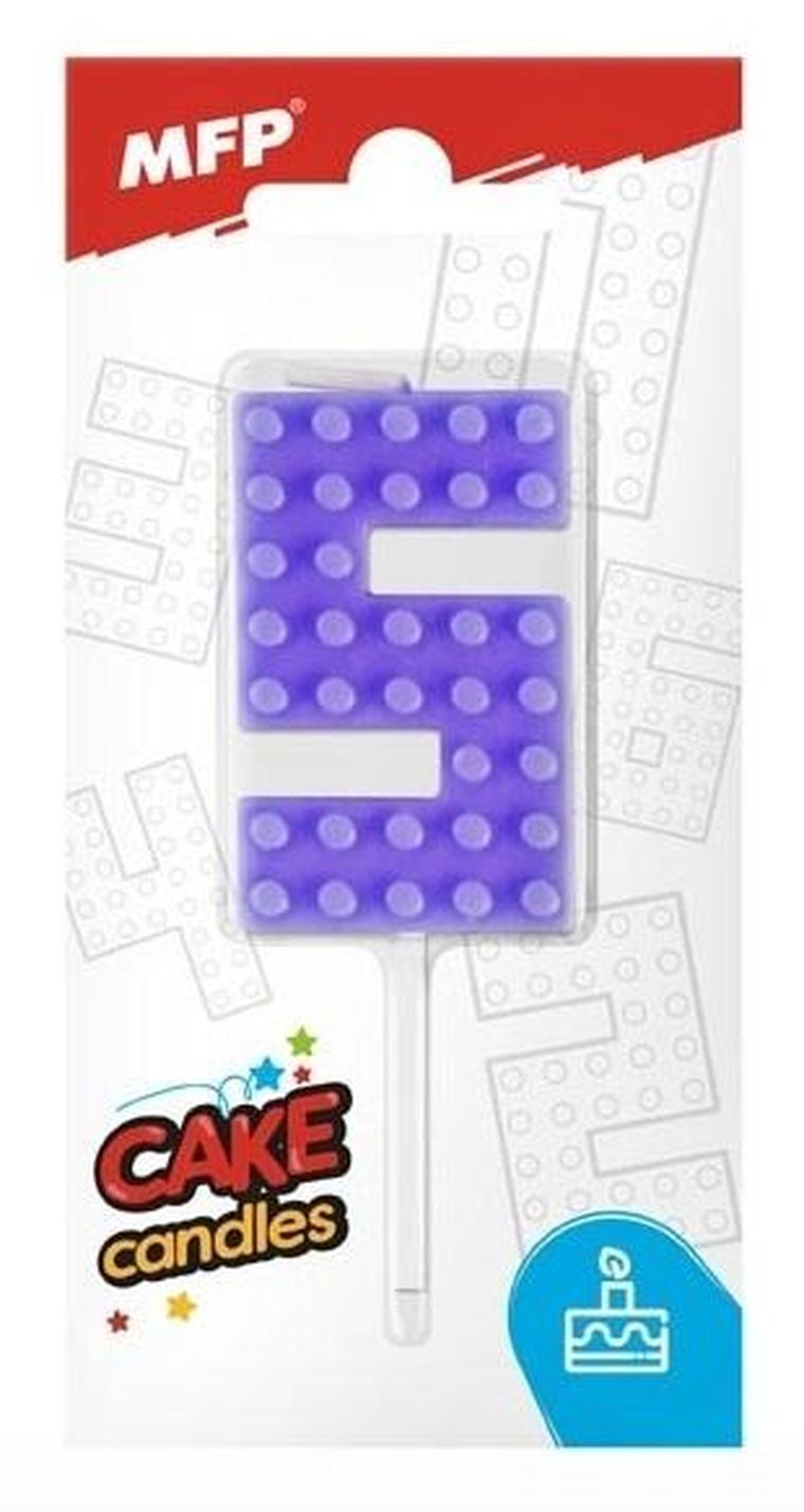 MFP, świeczka klocki, cyfra 5, fioletowa