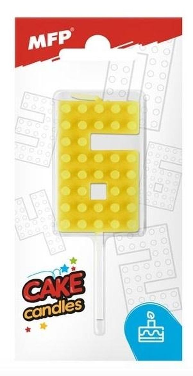MFP, świeczka klocki, cyfra 6, żółta