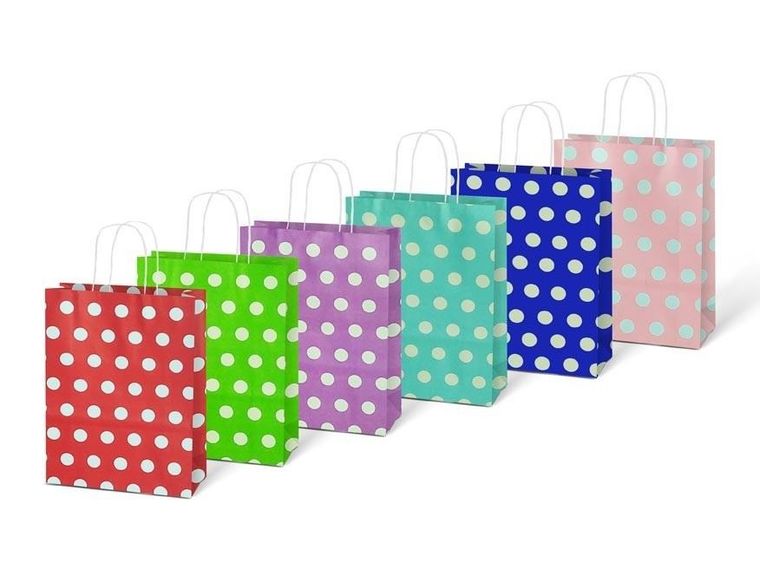 MFP, torebka prezentowa, kraft, kropki, 15-21-8 cm