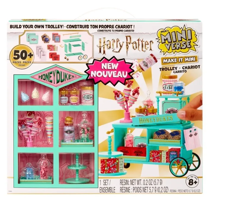 MGA's Miniverse, Make It Mini, Harry Potter, Honeydukes, zestaw z wózkiem z mini słodyczami