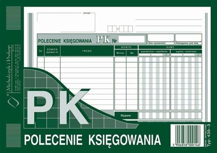Michalczyk i Prokop Druki, druk A5, polecenie księgowania