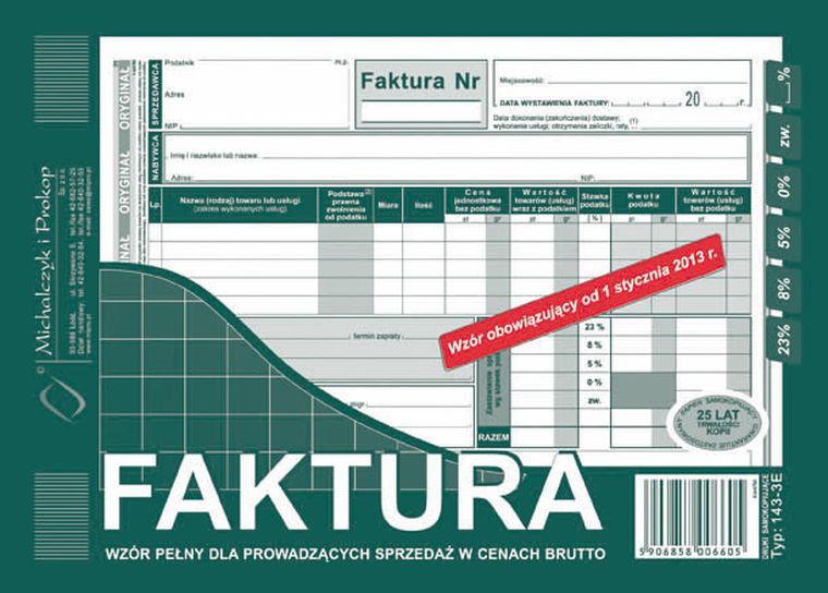 Michalczyk i Prokop Druki, faktura A5 brutto pełna, poziom