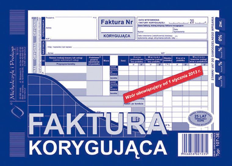 Michalczyk i Prokop Druki, faktura A5, korygująca