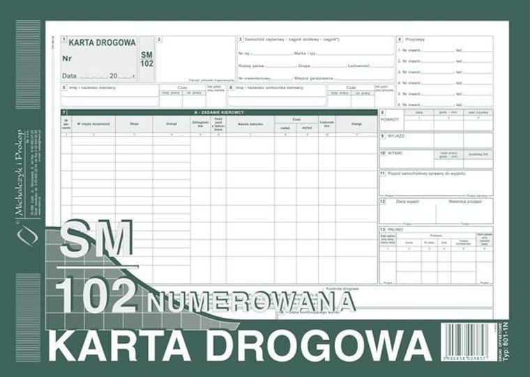 Michalczyk i Prokop Druki, karta drogowa - samochód ciężarowy A4 SM/102-numerowany A4