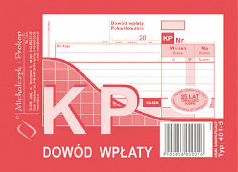 Michalczyk i Prokop Druki, KP - dowód wpłaty, A6