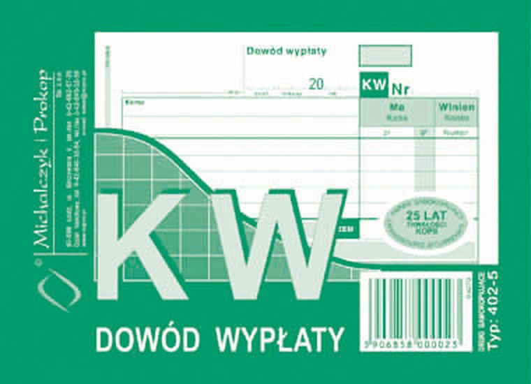 Michalczyk i Prokop Druki, KW - dowód wypłaty, A6