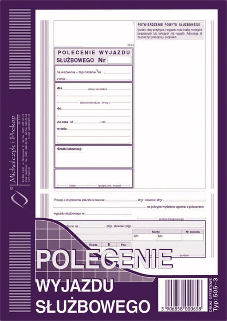 Michalczyk i Prokop Druki, polecenie wyjazdu służbowego, A5