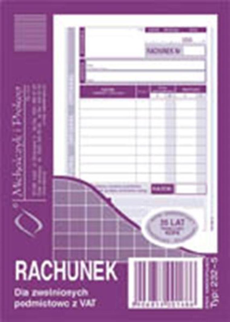 Michalczyk i Prokop Druki, rachunek dla zwolnionych podmiotowo z VAT, 232-5