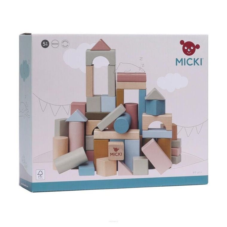 Micki, klocki drewniane, pastelowe, 60 szt.