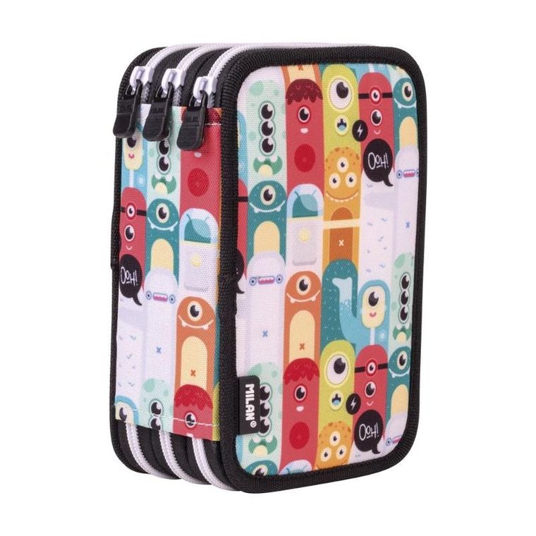 Milan, Aliens, piórnik 3-komorowy z wyposażeniem, wielokolorowy