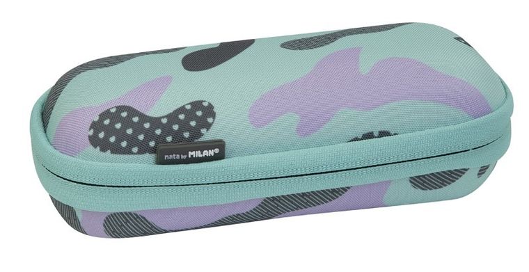 Milan, Camouflage Turquoise, piórnik, owalny, usztywniany, turkusowo-fioletowy