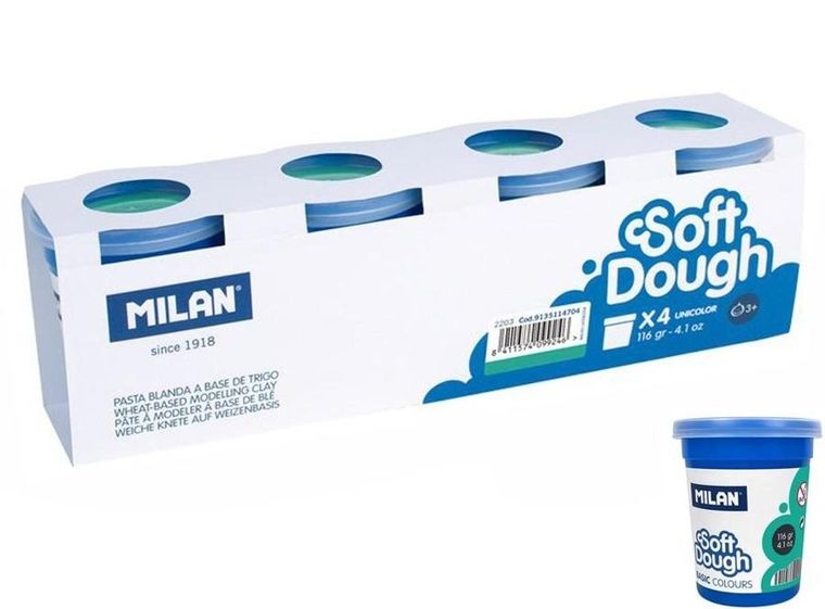 Milan, Ciastolina Basic, turkusowa, 4 słoiczki