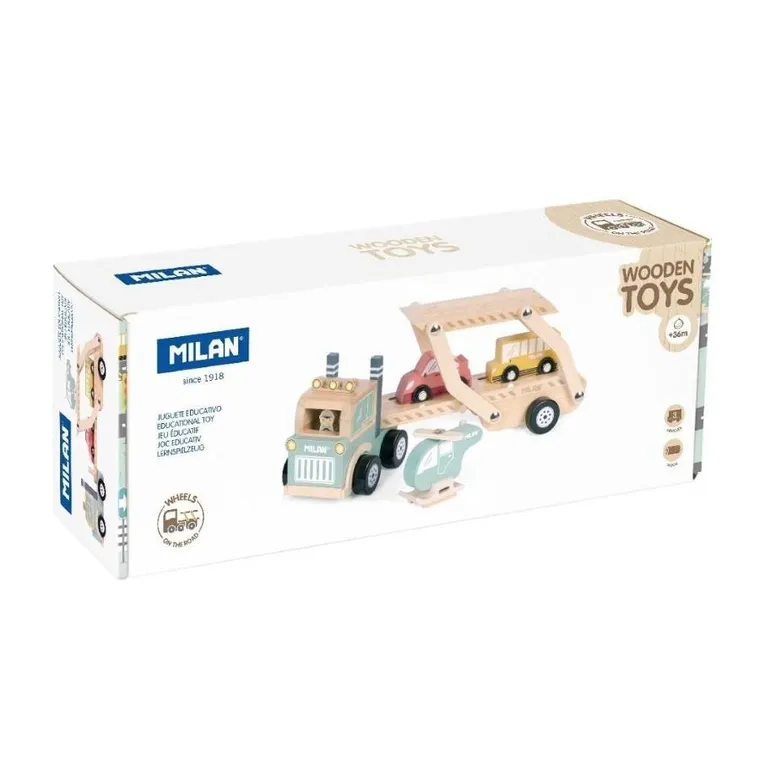 Milan, drewniana ciężarówka transporter z pojazdami, 4 elementy