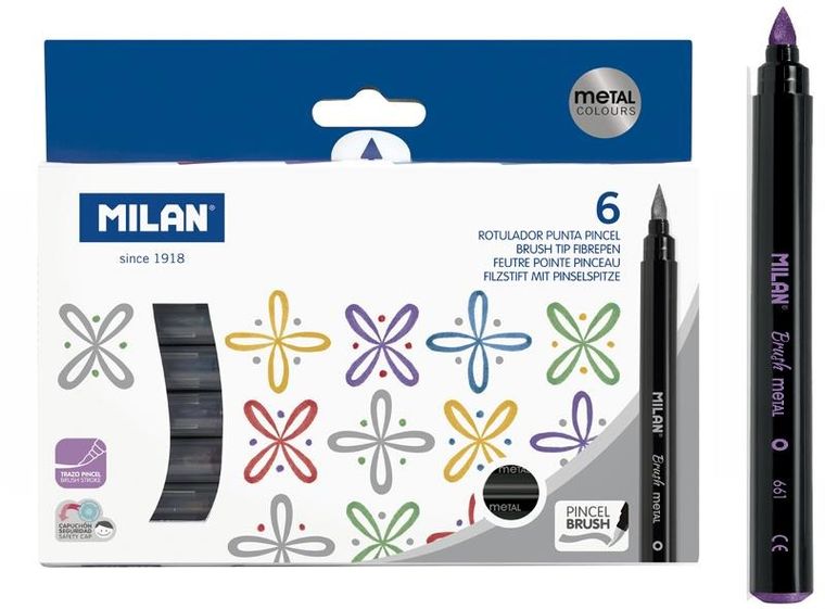 Milan, flamastry pędzelkowe, Brush metalic, 6 kolorów
