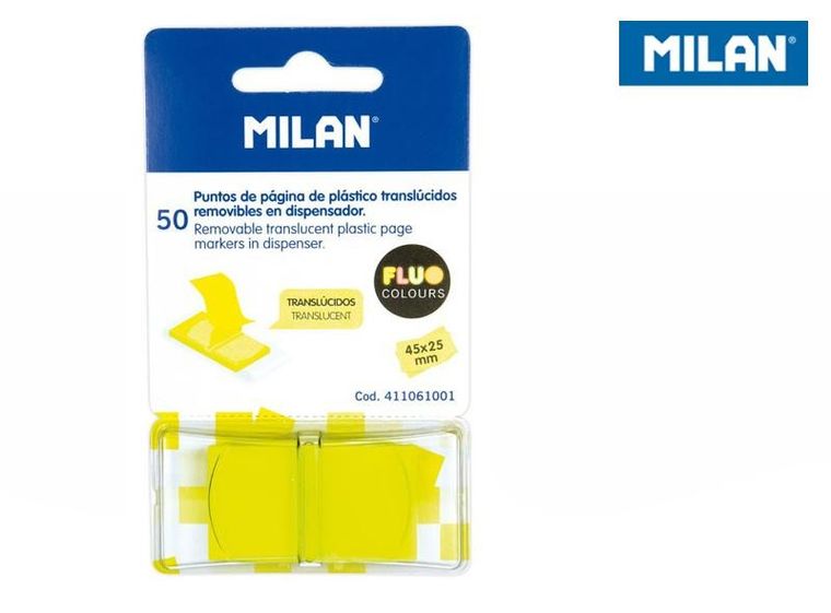 Milan, Fluo, indeksy, karteczki transparentne, żółte, 45 x 25 mm, 50 szt.