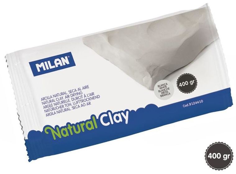 Milan, glina naturalna do modelowania, samoutwardzalna lub do wypalania, 400 g, biała