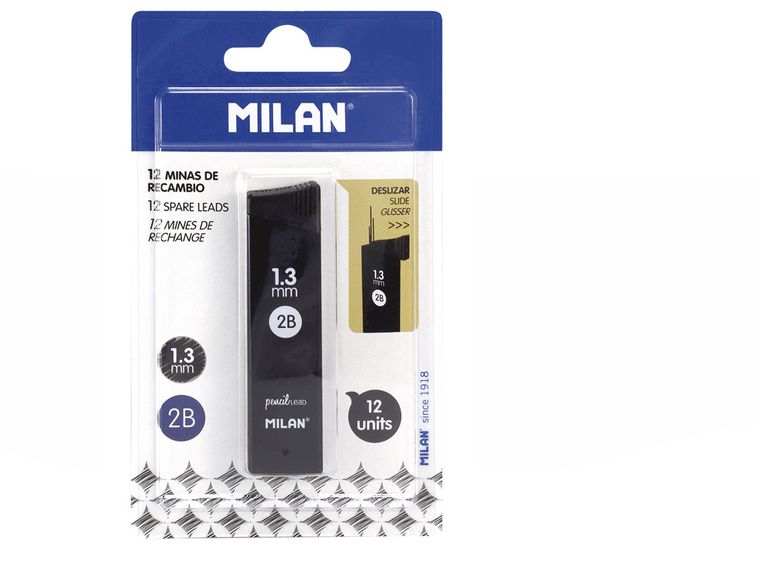 Milan, grafity 2B 1,3 mm do ołówków automatycznych, 12 szt.