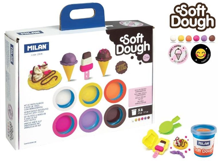 Milan, Ice creams & Waffle, ciastolina z narzędziami, 6 kolorów po 59g