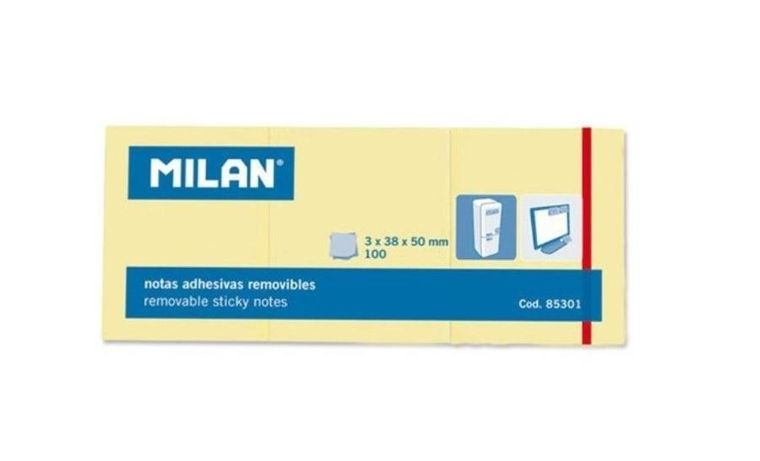 Milan, karteczki samoprzylepne, żółte, 3-100 kartek