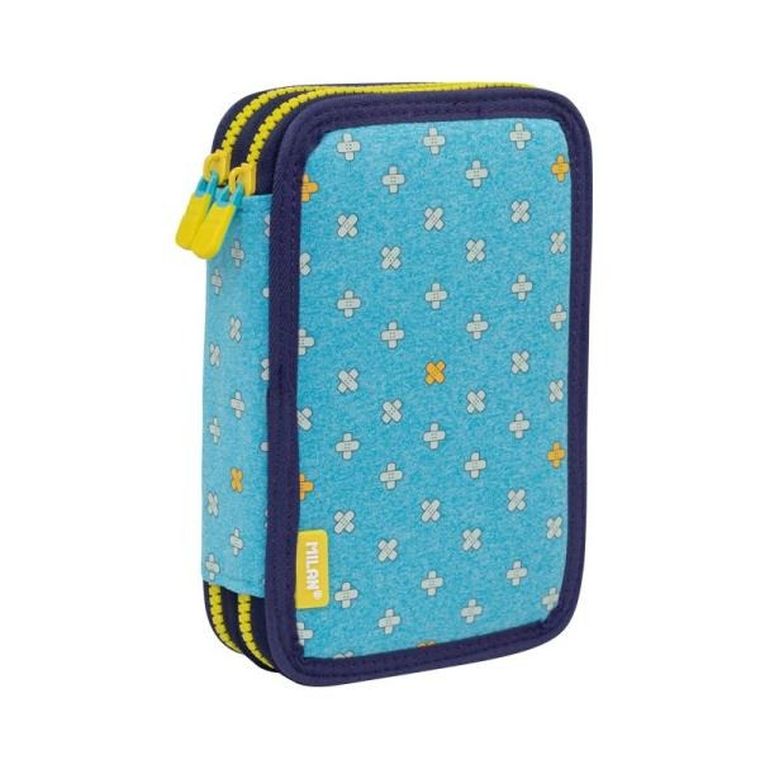 Milan, Kickflip, piórnik dwukomorowy, z wyposażeniem, niebieski