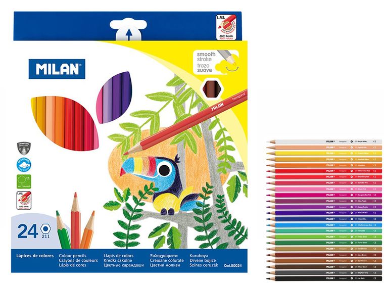 Milan, kredki ołówkowe sześciokątne, 24 kolory