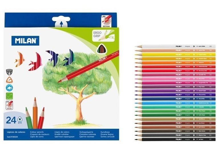 Milan, kredki ołówkowe trójkątne Milan, 24 kolory