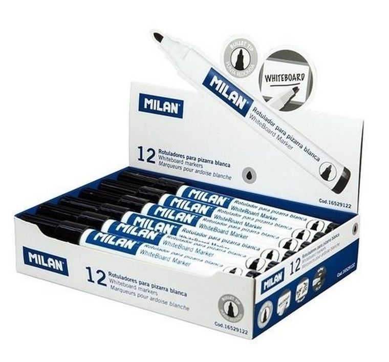 Milan, marker do tablic, okrągły, czarny, 12 szt.